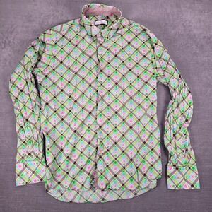 Connaisseur Paris Mens Plaid Button Down Long Sleeve Shirt Colorful Preppy Sz XL